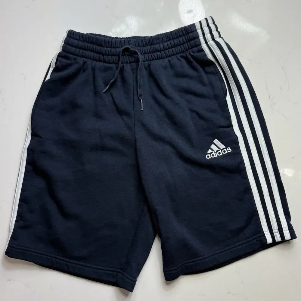 Adidas Originals Mens Size Small Active 3 Stripes Fleece Sweat Shorts Navy Blue